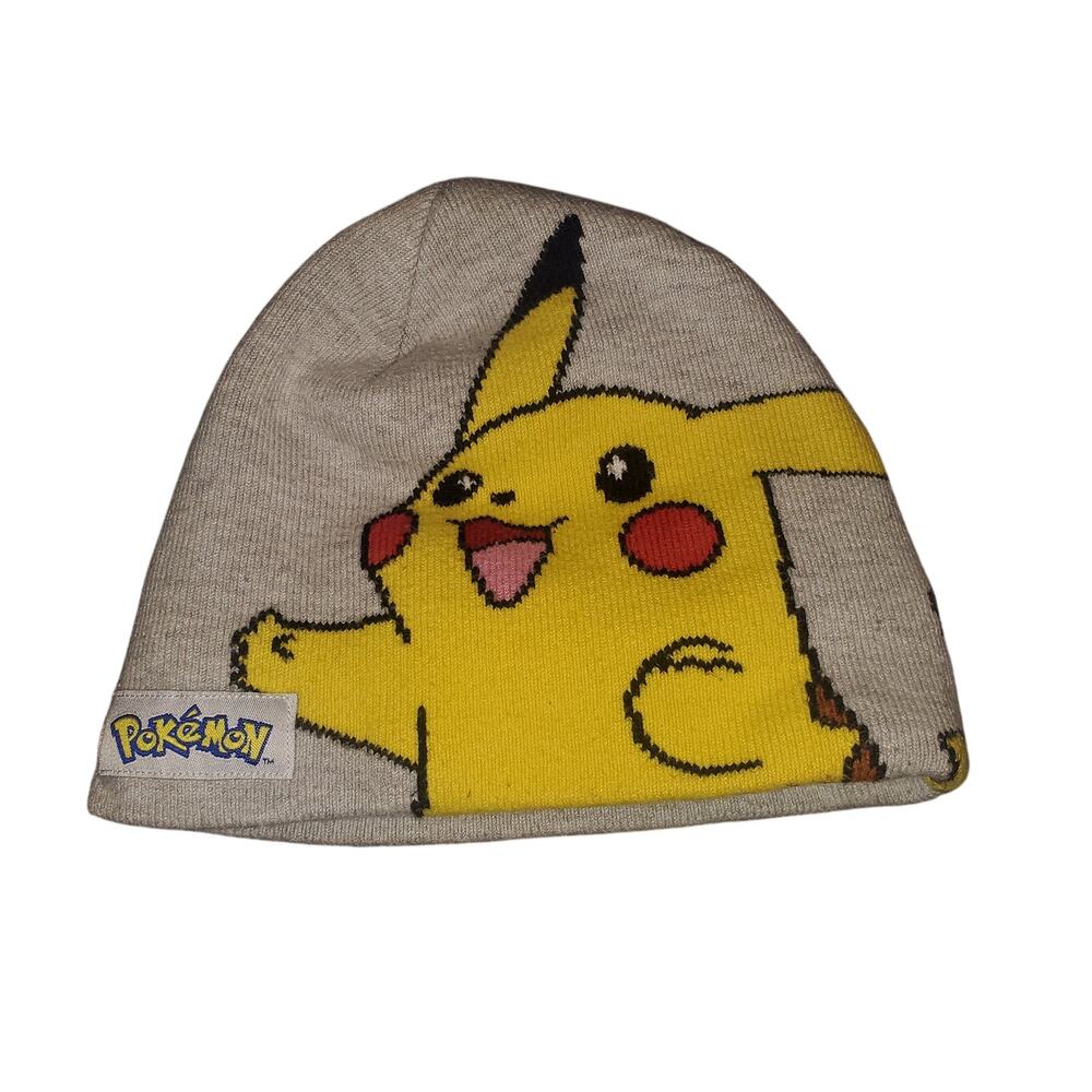 Pokemon Pikachu Hat Beanie Fitted Youth 5-7 Gray Knit Graphic H&M Youth